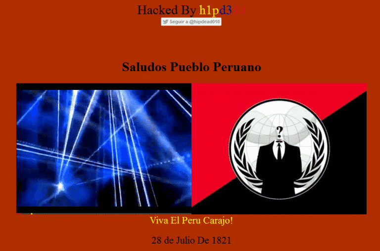 3 Government, 2 Educational website of Peru hacked, defaced by Anonymous hacker, h1pd34d.
