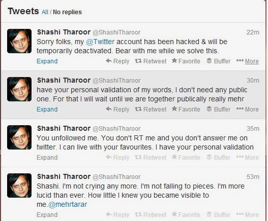 official Twitter account of Shashi Tharoor, the Indian Minister of State for Human Resource Development hacked.
