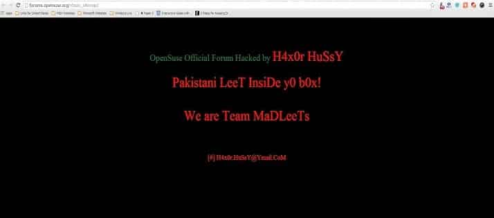 OpenSUSE forum hacked and defaced, Users email id compromised.