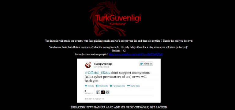 Official website of Syrian Electronic Army (SEA) hacked and defaced by Turkish Hackers.