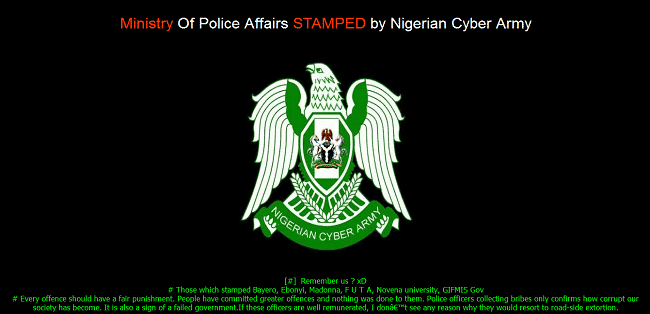 Official website of Ministry of Police Affairs of Nigeria hacked and defaced by hackers.