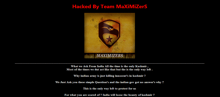 Pakistani hackers ‘Team MaXiMiZerS’ hacks and deface 1400+ Indian websites.