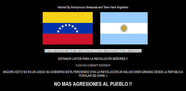 Several Venezulelan Government websites hacked and defaced, database leaked as a protest on Government.