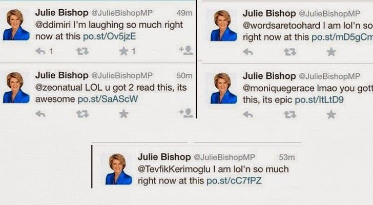 Lots of Twitter accounts hacked on weekends, Australian Minister Julie Bishop is one of them