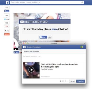 Tragic video of a woman dying in a fight spreading on Facebook is a Spam leading your to online surveys