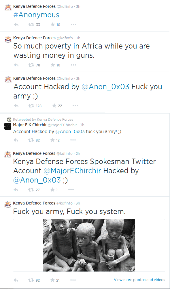 Anonymous hacks Official twitter Account of Kenya Defence Forces