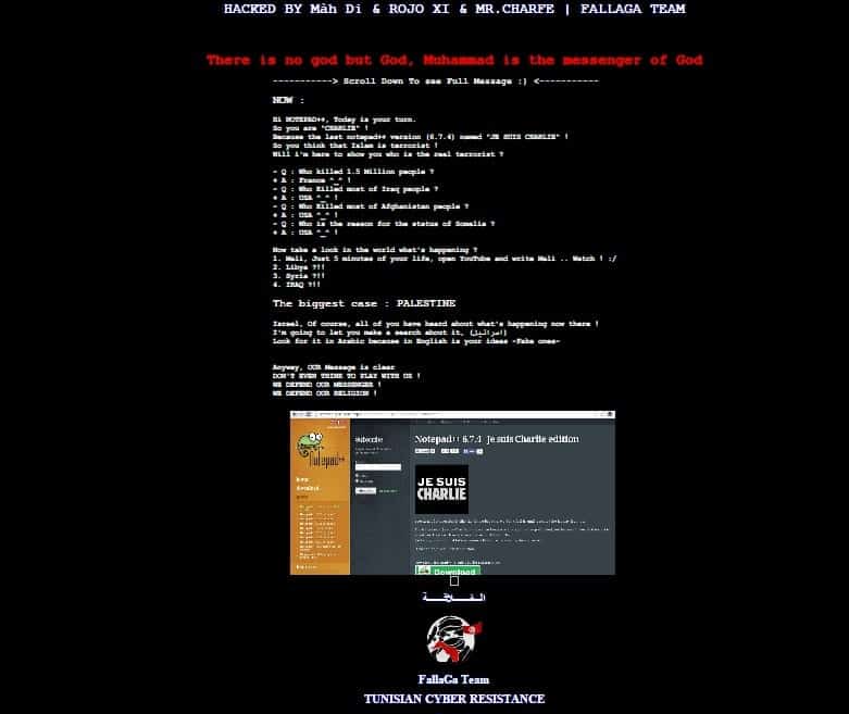 Notepad++ website hacked by pro-Islamist hackers for releasing special Je suis Charlie edition