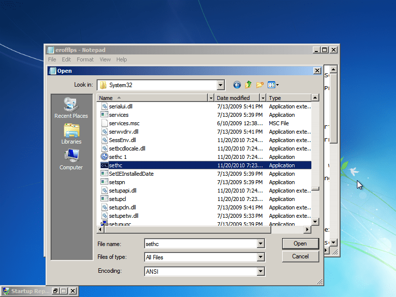 Find "sethc" in the same folder. This file executes sticky keys. Rename it to "sethc 1."