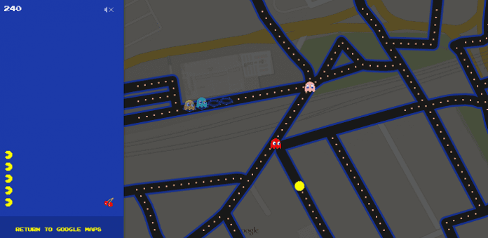 Drop everything and play old time favourite Pacman game on Google Maps