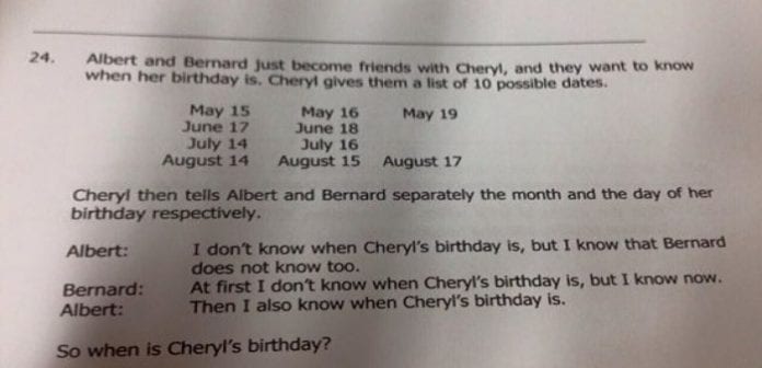 When the hell is Cheryl’s birthday? : A math problem from Singapore goes viral