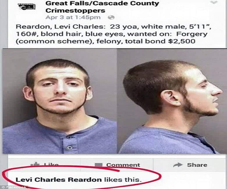 Fugitive "likes" his own wanted poster on the Crimestoppers Facebook page and gets arrested!!