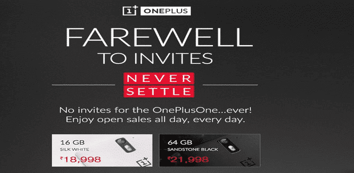 OnePlus One 16GB Silky White version available for Rs.18898 while 64GB Sandstone Black version available for Rs.19998 for today