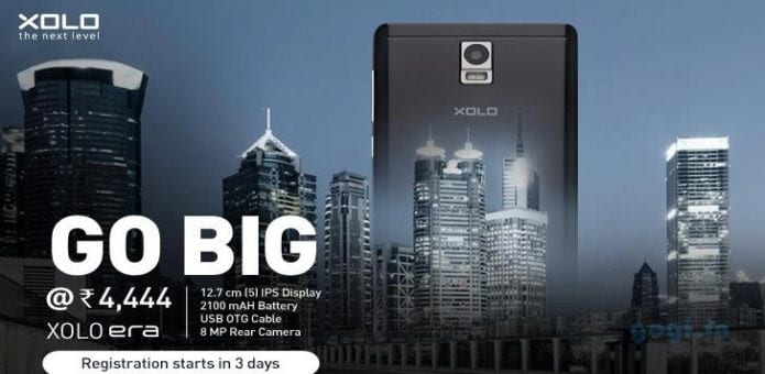 The XOLO Era budget smartphone with 5-in display, quad-core processor, Android KitKat and 8GB memory launched for Rs.4,444