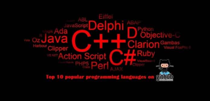 Top 10 popular programming languages used on GitHub