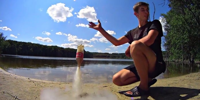 Here's how to make a mini rocket using a bottle of coca cola