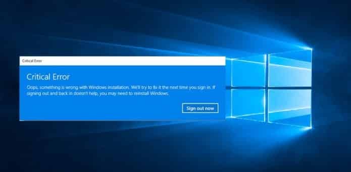 Windows 10 critical error 