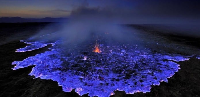 Kawah Ijen, an Indonesian Volcano Erupts Electrifying Blue Lava