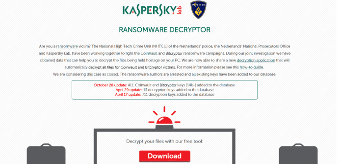 Kaspersky Lab Releases Free Decryption Keys For Victims Of CoinVault and Bitcryptor Ransomware