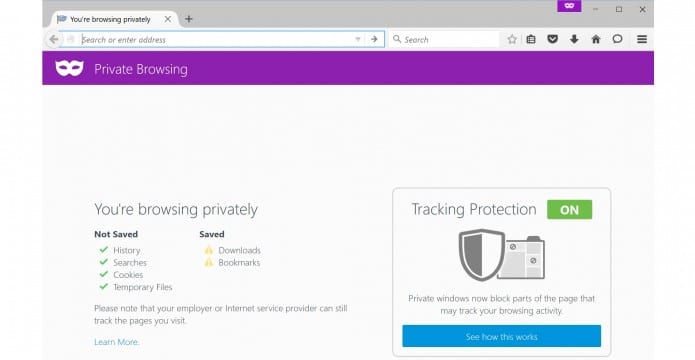 Upgraded Firefox Private Browsing has Tracking Protection
