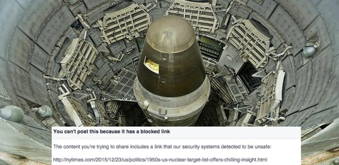 Facebook is blocking the US nuclear targets article by The New York Times; But why?