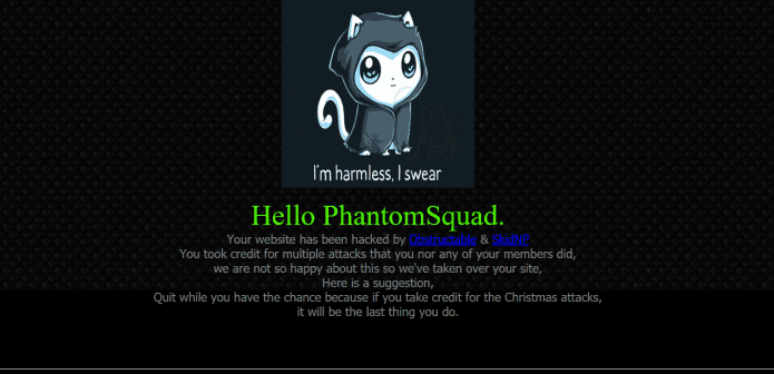 Hacking group 'SkidNP' hack and deface Phantom Squad's website