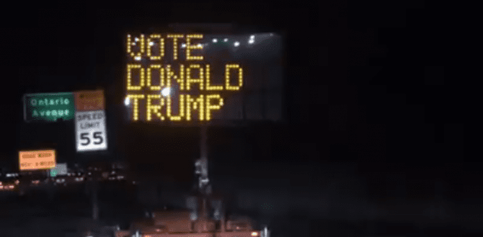 Donald Trump supporter hacks California road sign with 'Vote Donald Trump' message
