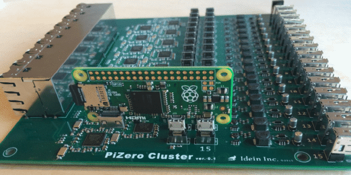 This is what a cluster board with 16 Raspberry Pi Zero's looks like