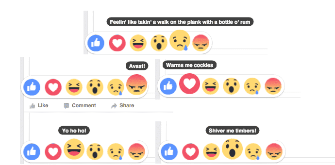Facebook’s new reactions 'love', 'haha', 'wow' can also speak Pirate