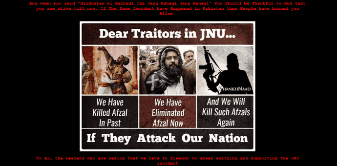 Hackers deface JNU website to protest against anti-India slogans