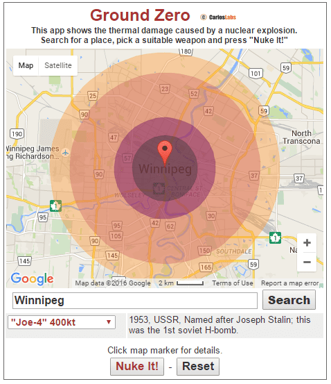 This website shows you how devastating a atomic/nuclear/asteroid strike will be at the place you live