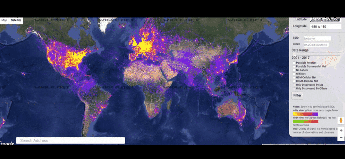 Find where Wi-Fi is located around the world with this world Wi-Fi map