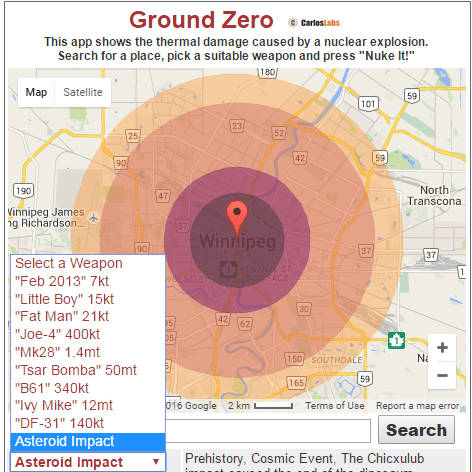 This website shows you how devastating a atomic/nuclear/asteroid strike will be at the place you live