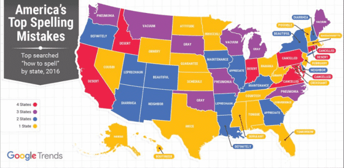 Google reveals the most misspelled words in each state from U.S.
