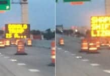 Hacked road sign on Texas Highway says Trump is a 'shape-shifting lizard'