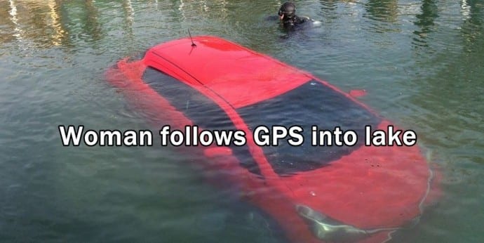 GPS falsely guided this woman's car straight into a 100-foot-deep lake