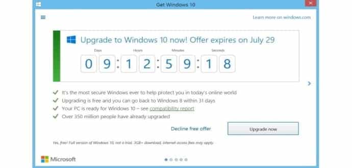 9 days to go, Windows 10 gets a timer to alert users about impending deadline