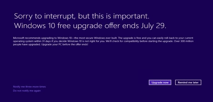 Brace Yourself, Microsoft's Windows 10 Upgrade Notification Now Goes Full Screen