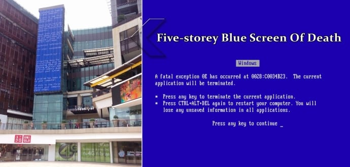 Giant 5 Storey Blue Screen of Death (BSoD) Building found in Thailand