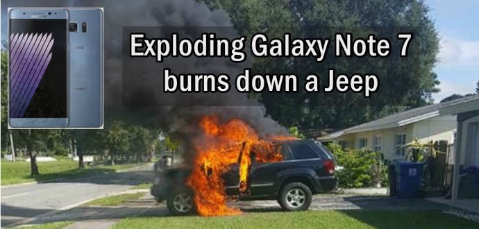 Samsung Galaxy Note 7 Explodes And Sets Jeep On Fire