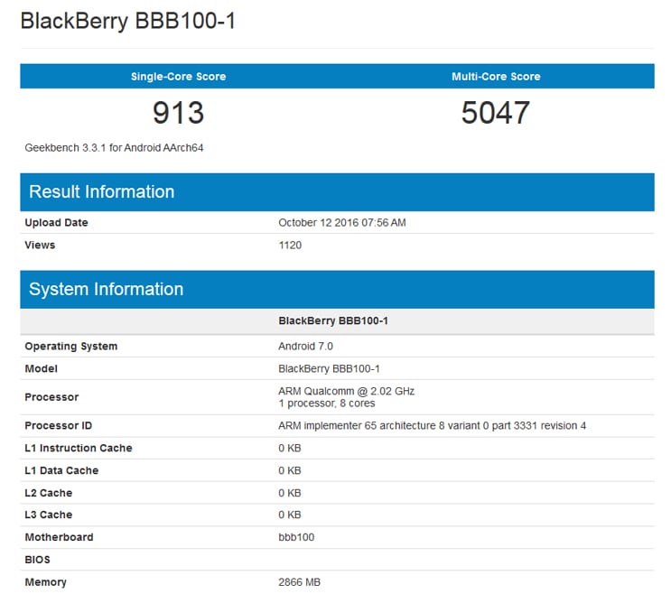 Blackberry Mercury spotted along with specs on Geekbench