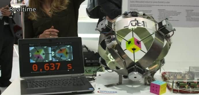 A robot makes world record by solving Rubik's cube in just 0.637 seconds