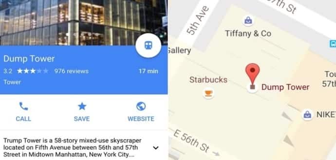 Google Maps Shows Trump Tower As ‘Dump Tower’