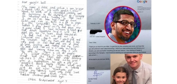 7-year-old girl asks Google for a job; here's how CEO Sundar Pichai replied