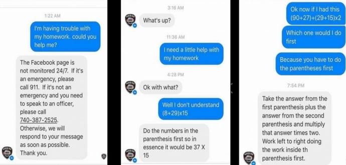 Fifth-grader asks her local police department for help with math homework, gets wrong solution!!!