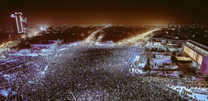 Looking for a ray of hope! 250,000 smartphones light up the night sky in huge anti-corruption protests in Romania