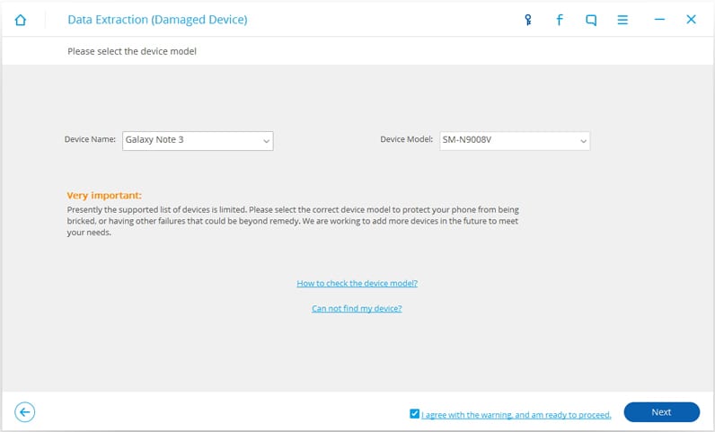 Step 5: In this 5th step, please choose your phone name and model carefully. Choosing the wrong model can brick your device. So, be cautious in this step and click on “next”.