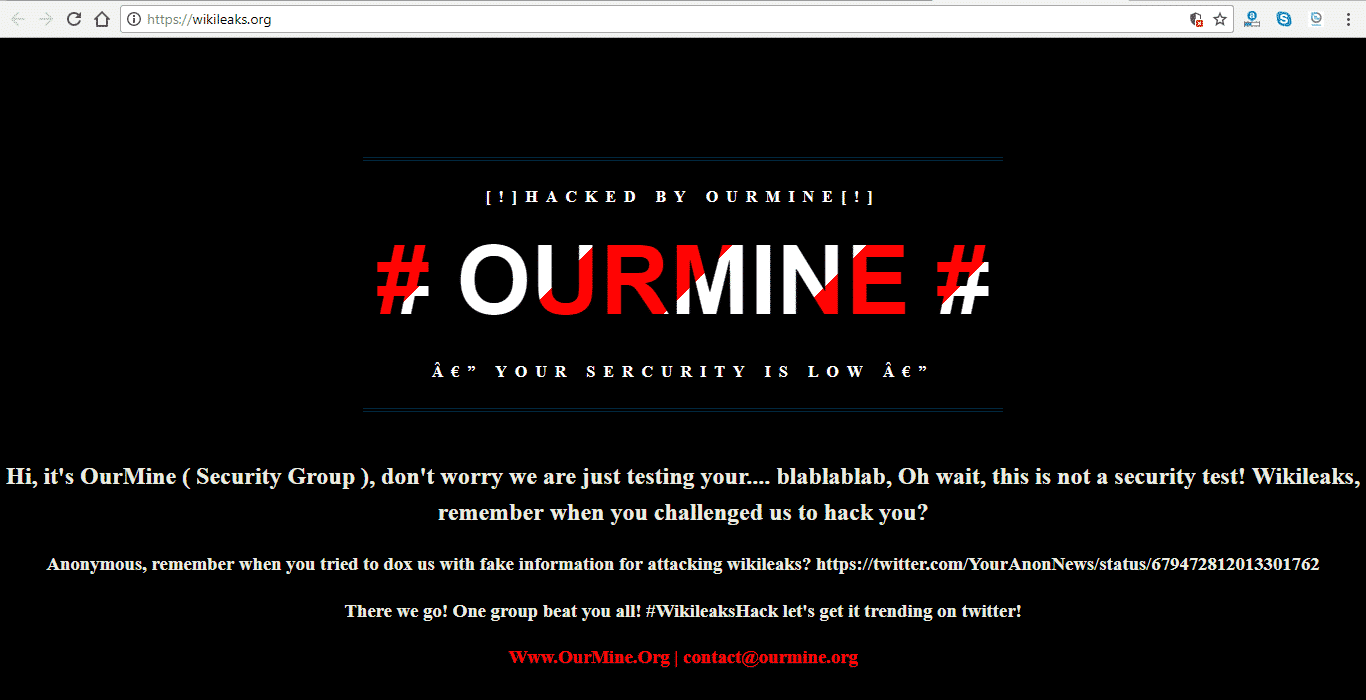 WikiLeaks Website Hacked By Hacking Group OurMine