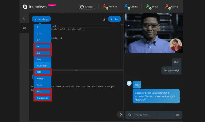 Skype Interviews adds code snapshots, new programming languages and group video calling