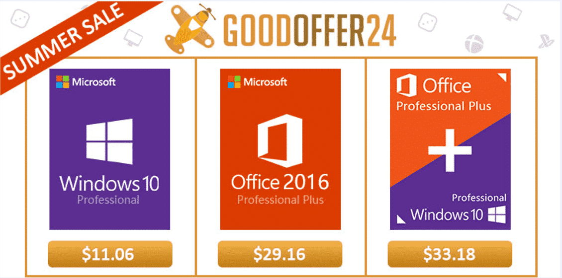 Goodoffer24 Summer Sale: Windows Pro $11.06, Office 2016 Pro $29.16 and More