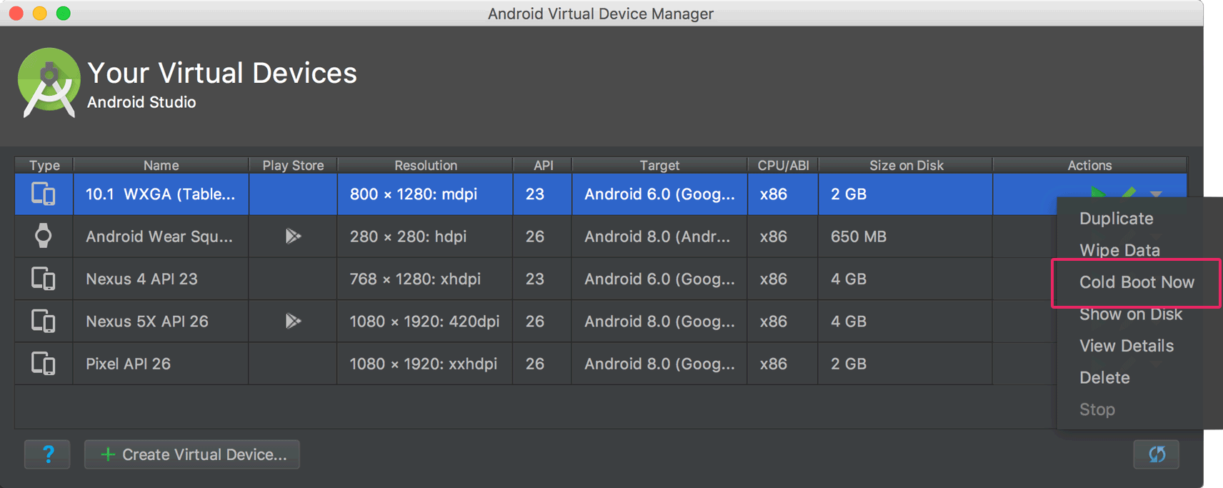 store images in android emulator mac